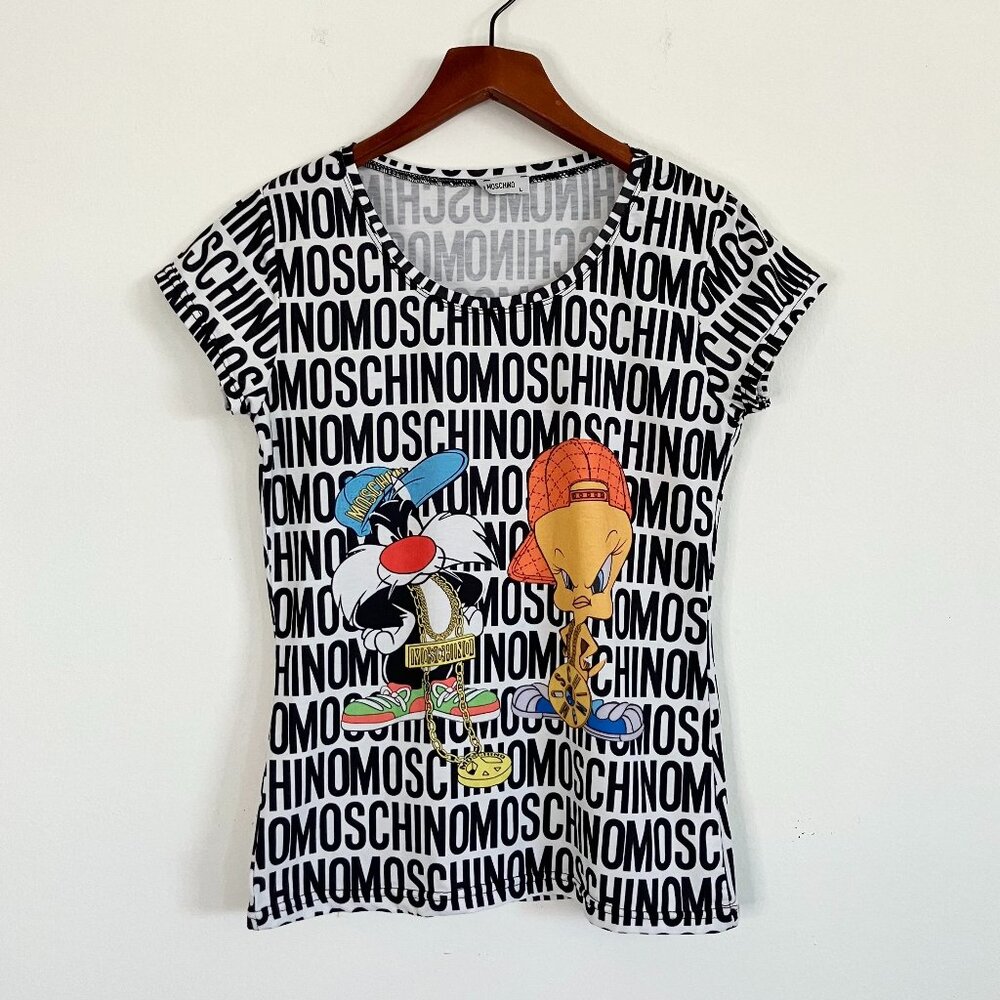 Moschino Cartoon & Logo Graphic Print T Shirt Size Large